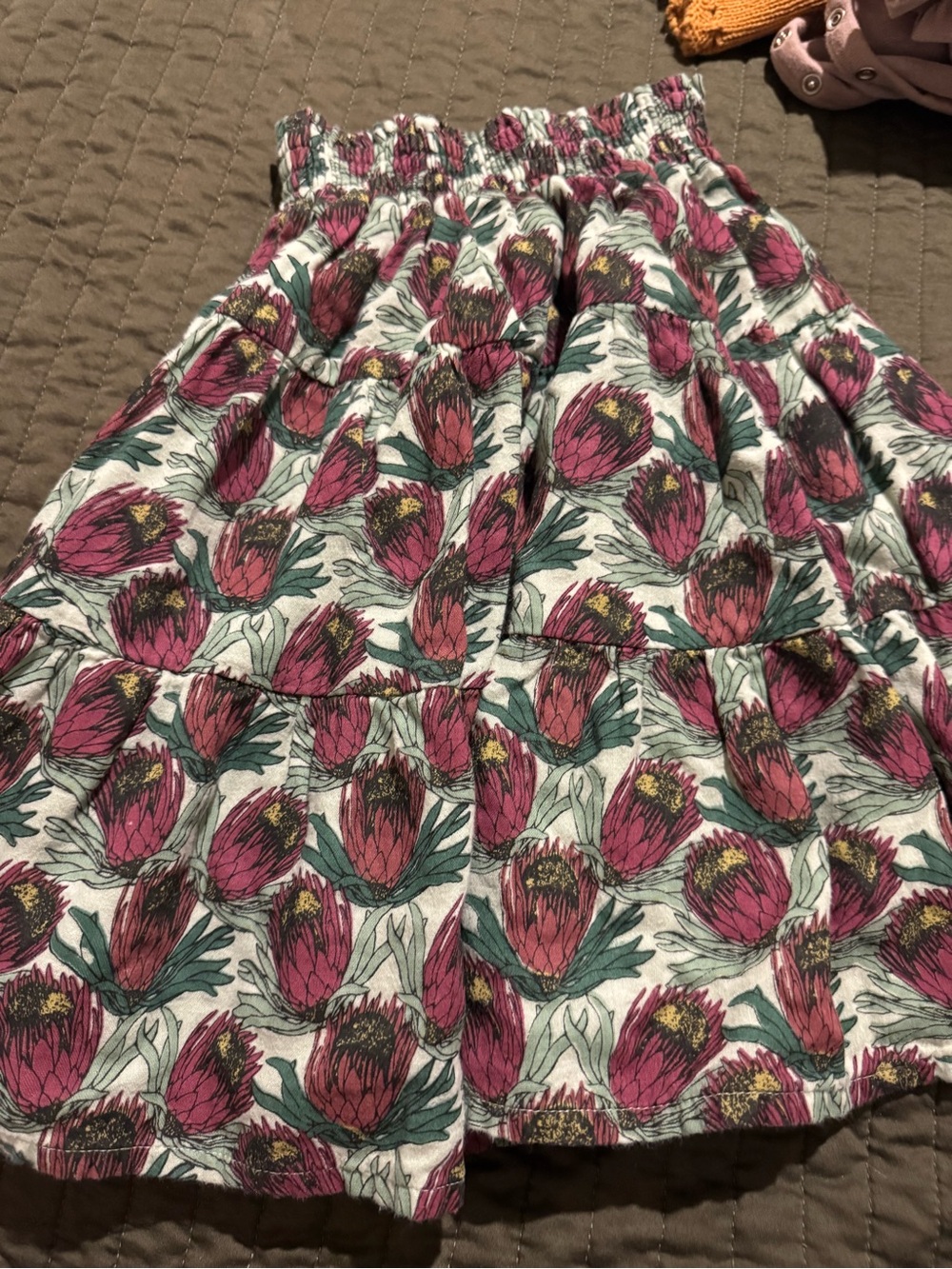 kate quinn Floral Tiered A-Line Skirt in Pink and Green